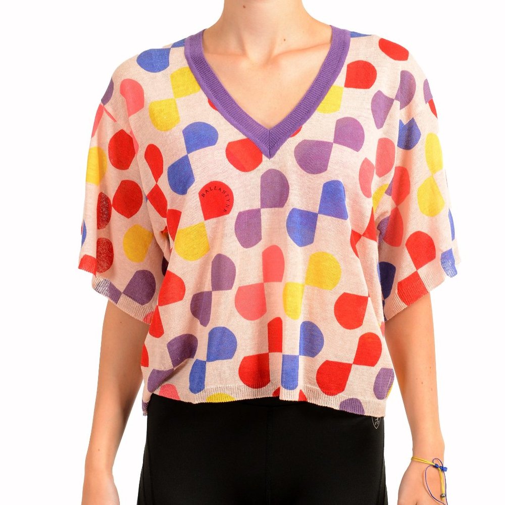 Ballantyne Women's V-Neck Short Sleeve Silk Linen Blouse Top US S IT 40